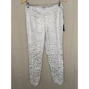 NWT Up‎ Silver White Leopard Print Pants Women 10 Mob Wife Old Money Maximalist